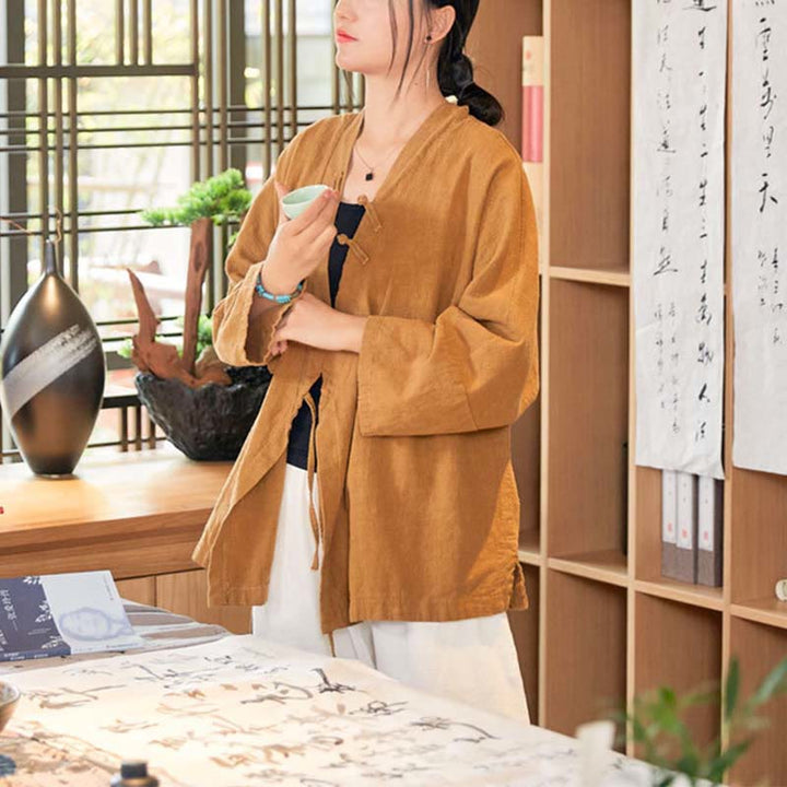 Cappotto a maniche lunghe con Buddha Stones e motivo Hanfu, meditazione Zen, giacca aperta sul davanti - image 14