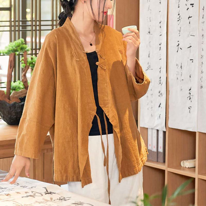 Cappotto a maniche lunghe con Buddha Stones e motivo Hanfu, meditazione Zen, giacca aperta sul davanti - Giallo, US0-8/10, UK/AU4-12/14, EU32-40/42 (F) - image 8