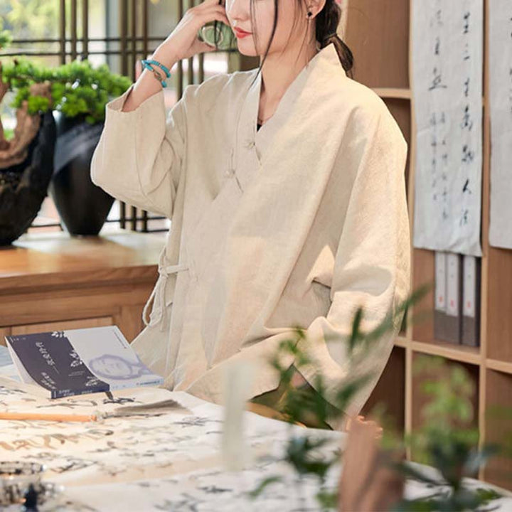 Cappotto a maniche lunghe con Buddha Stones e motivo Hanfu, meditazione Zen, giacca aperta sul davanti - image 20