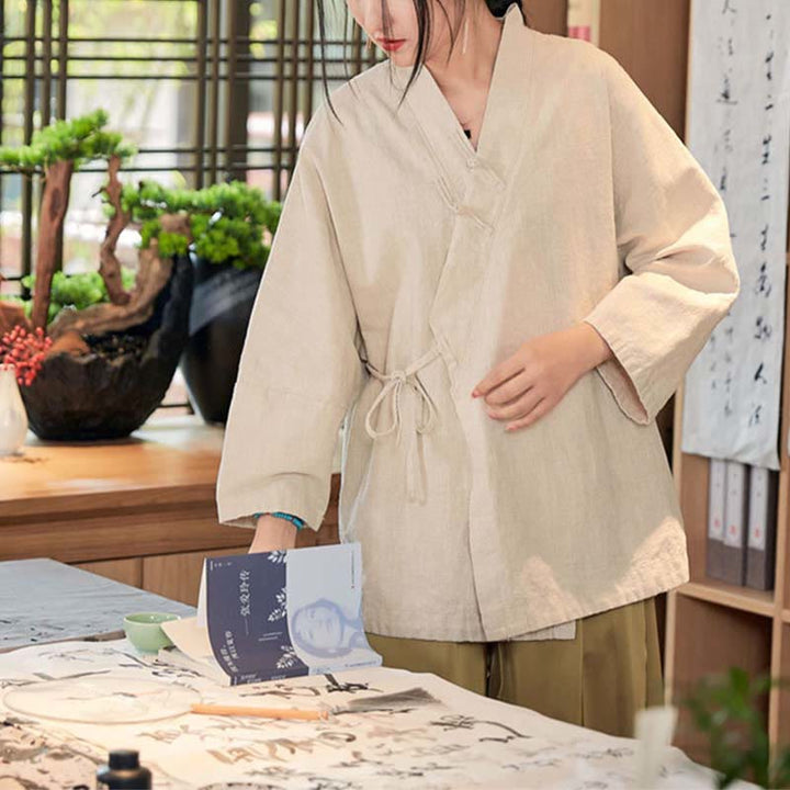 Cappotto a maniche lunghe con bottoni a rana Buddha Stones , design Hanfu, giacca con apertura frontale per meditazione Zen - image 19