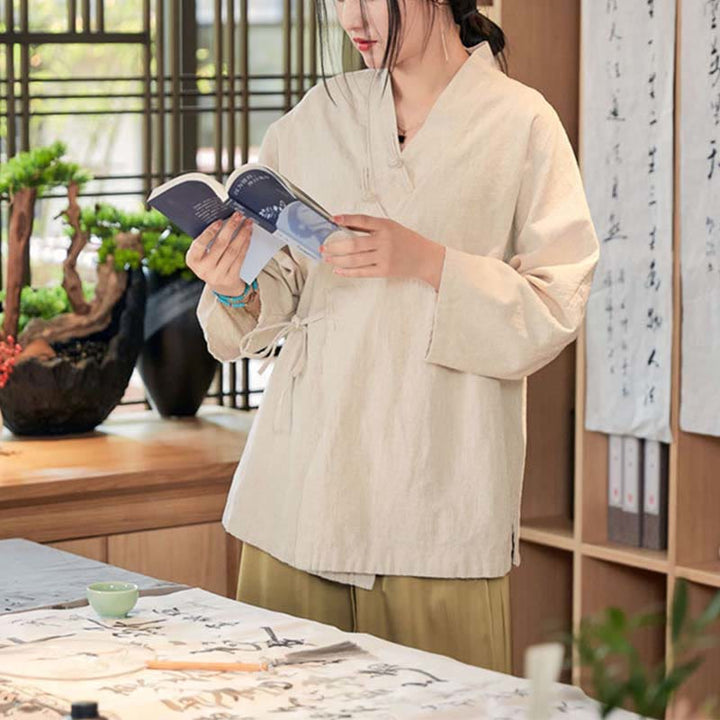 Cappotto a maniche lunghe con bottoni a rana Buddha Stones , design Hanfu, giacca con apertura frontale per meditazione Zen - image 18