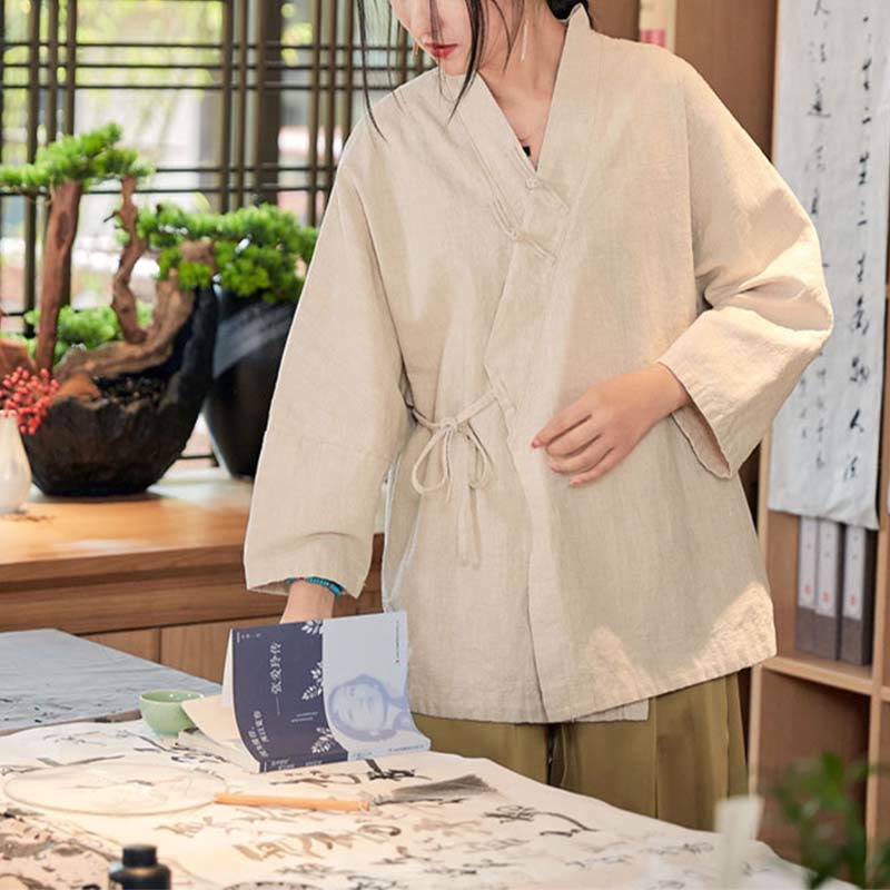 Cappotto a maniche lunghe con Buddha Stones e motivo Hanfu, meditazione Zen, giacca aperta sul davanti - image 19
