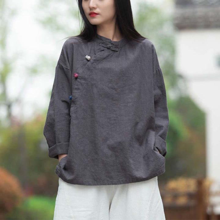 Camicetta in lino ramiè Buddha Stones Donna Camicia Top Abbigliamento in stile cinese Hanfu - image 5