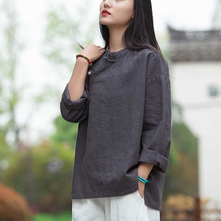 Camicetta in lino ramiè Buddha Stones Donna Camicia Top Abbigliamento in stile cinese Hanfu - image 2