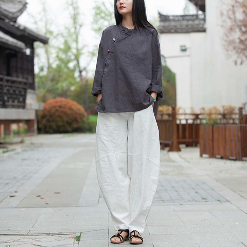 Camicetta in lino ramiè Buddha Stones Donna Camicia Top Abbigliamento in stile cinese Hanfu - image 9