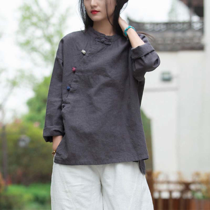 Camicetta in lino ramiè Buddha Stones Donna Camicia Top Abbigliamento in stile cinese Hanfu - image 4