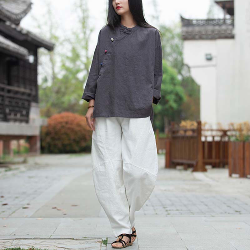 Camicetta in lino ramiè Buddha Stones Donna Camicia Top Abbigliamento in stile cinese Hanfu - image 8