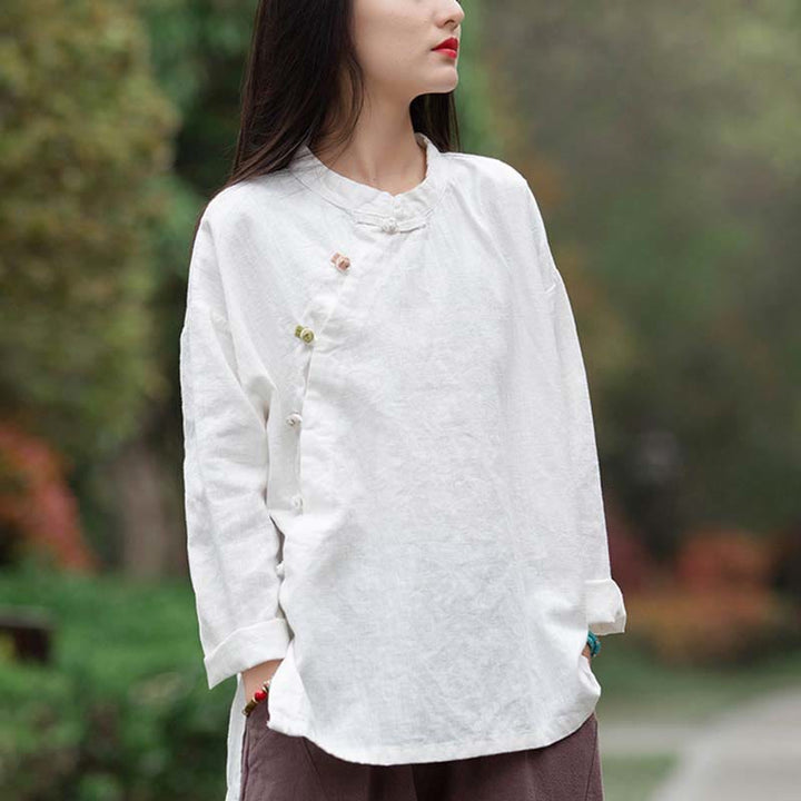 Camicetta in lino ramiè Buddha Stones Donna Camicia Top Abbigliamento in stile cinese Hanfu - image 14