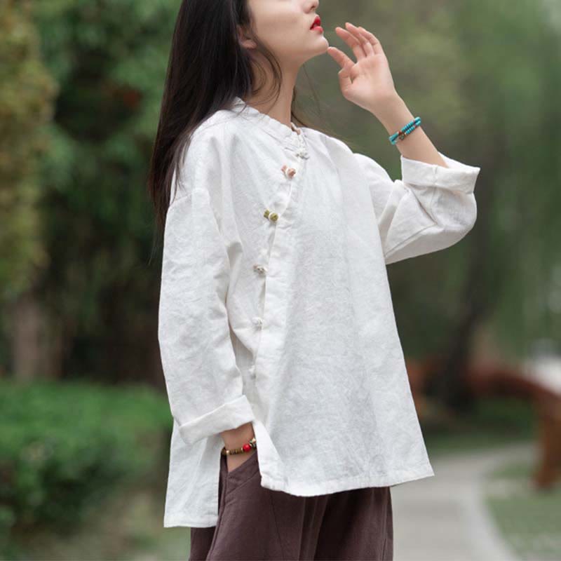 Camicetta in lino ramiè Buddha Stones Donna Camicia Top Abbigliamento in stile cinese Hanfu - image 13
