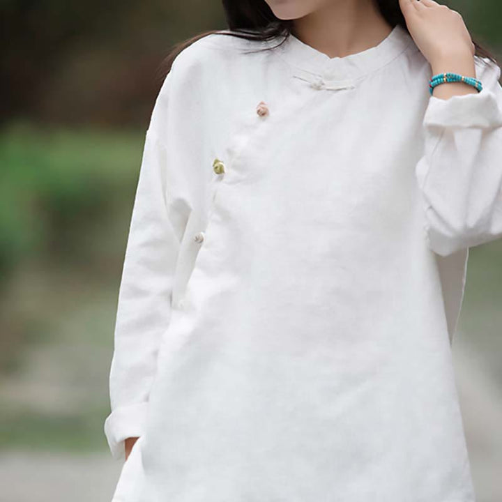 Camicetta in lino ramiè Buddha Stones Donna Camicia Top Abbigliamento in stile cinese Hanfu - image 17