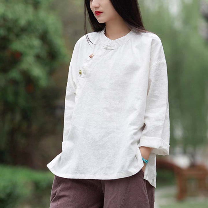 Camicetta in lino ramiè Buddha Stones Donna Camicia Top Abbigliamento in stile cinese Hanfu - image 12