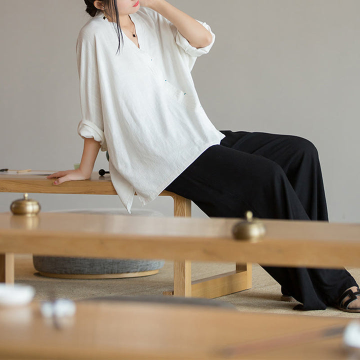 Camicetta con scollo a V Buddha Stones , camicia da donna, manica lunga, stile cinese Hanfu - image 10