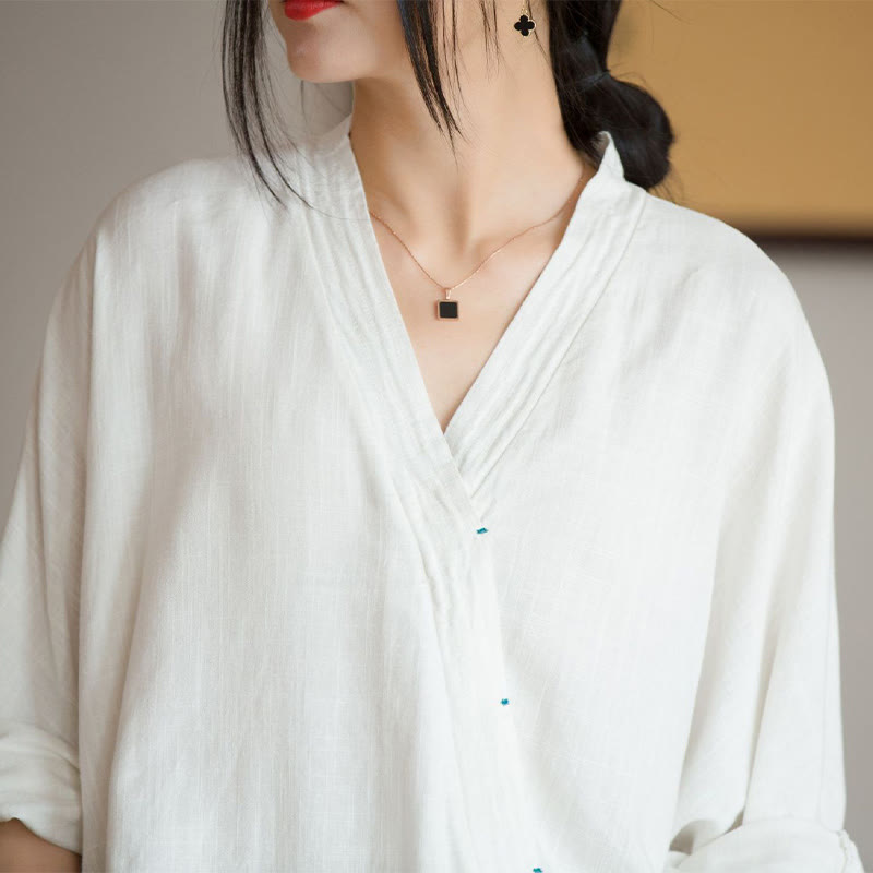 Camicetta con scollo a V Buddha Stones , camicia da donna, manica lunga, stile cinese Hanfu - image 5