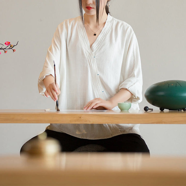 Camicetta con scollo a V Buddha Stones , camicia da donna, manica lunga, stile cinese Hanfu - image 8