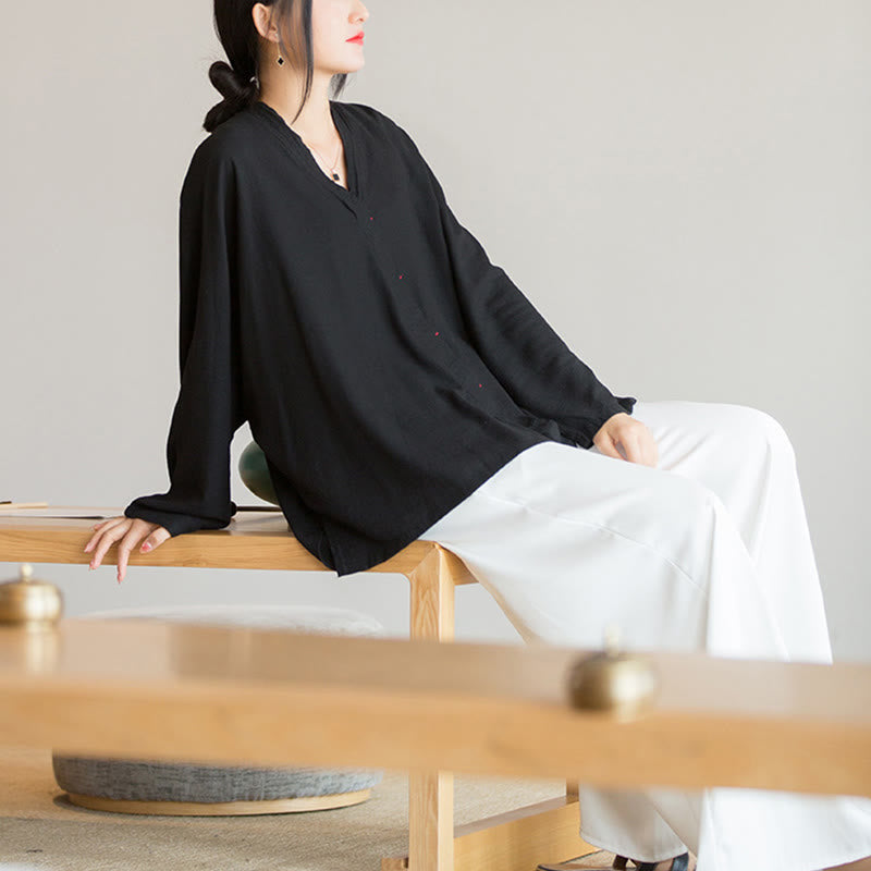 Camicetta con scollo a V Buddha Stones , camicia da donna, manica lunga, stile cinese Hanfu - image 21