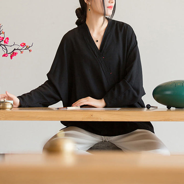 Camicetta con scollo a V Buddha Stones , camicia da donna, manica lunga, stile cinese Hanfu - image 18