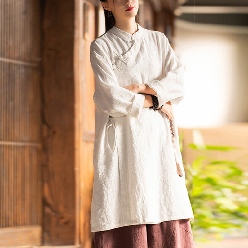 Camicetta da donna in cotone e lino vintage Buddha Stones, a maniche lunghe, cinese Hanfu - image 1