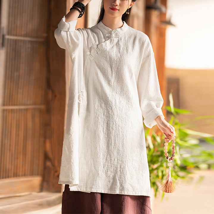 Camicetta da donna in cotone e lino vintage Buddha Stones, a maniche lunghe, cinese Hanfu - image 2