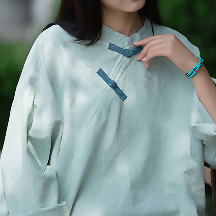 Camicetta larga in lino ramiè Buddha Stones da donna, a maniche lunghe, cinese Hanfu Top - image 4