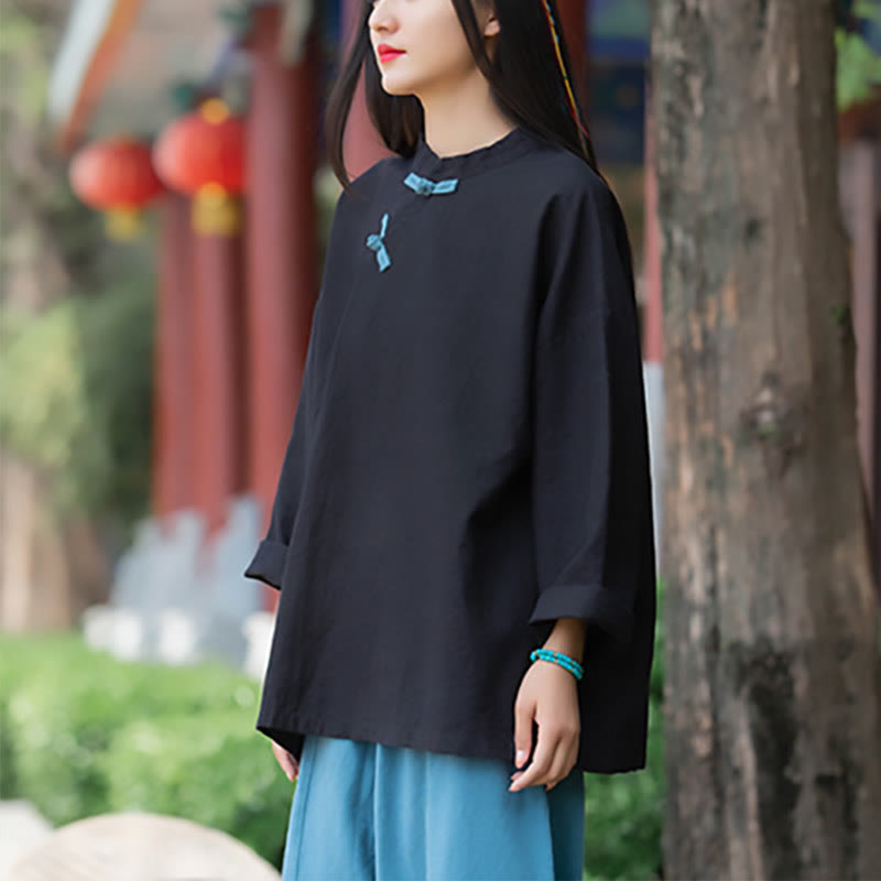 Camicetta larga in lino ramiè Buddha Stones da donna, a maniche lunghe, cinese Hanfu Top - image 14