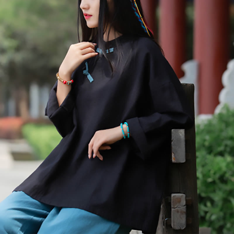 Camicetta larga in lino ramiè Buddha Stones da donna, a maniche lunghe, cinese Hanfu Top - image 13