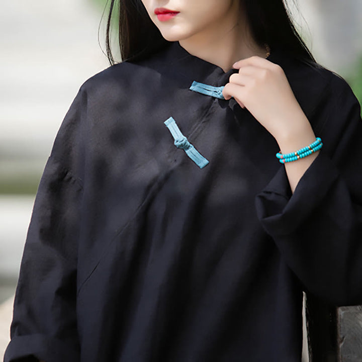 Camicetta larga in lino ramiè Buddha Stones da donna, a maniche lunghe, cinese Hanfu Top - image 17