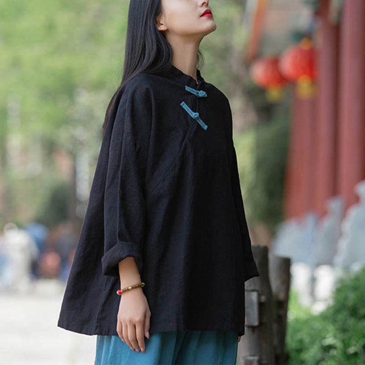 Camicetta larga in lino ramiè Buddha Stones da donna, a maniche lunghe, cinese Hanfu Top - image 15