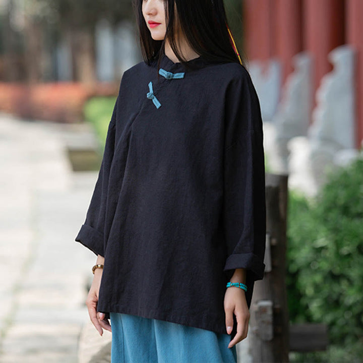 Camicetta larga in lino ramiè Buddha Stones da donna, a maniche lunghe, cinese Hanfu Top - image 16