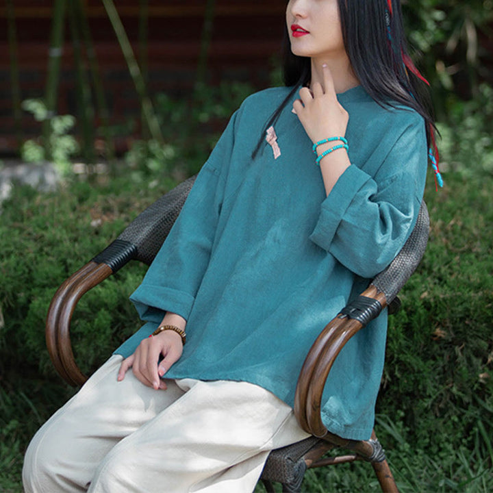 Camicetta larga in lino ramiè Buddha Stones da donna, a maniche lunghe, cinese Hanfu Top - image 24