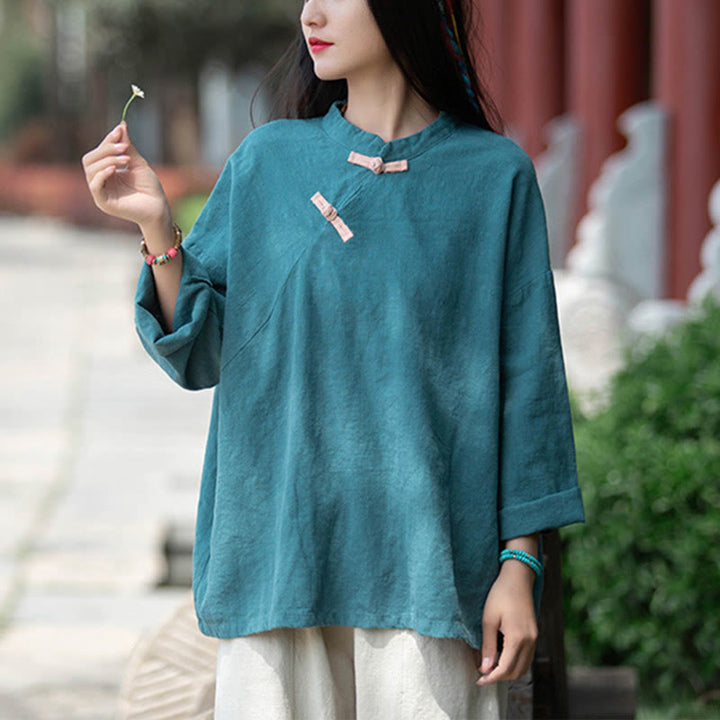Camicetta larga in lino ramiè Buddha Stones da donna, a maniche lunghe, cinese Hanfu Top - image 20