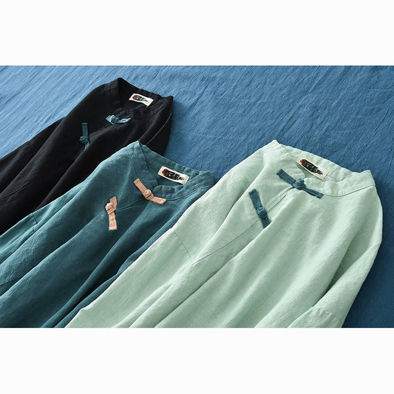 Camicetta larga in lino ramiè Buddha Stones da donna, a maniche lunghe, cinese Hanfu Top - image 29