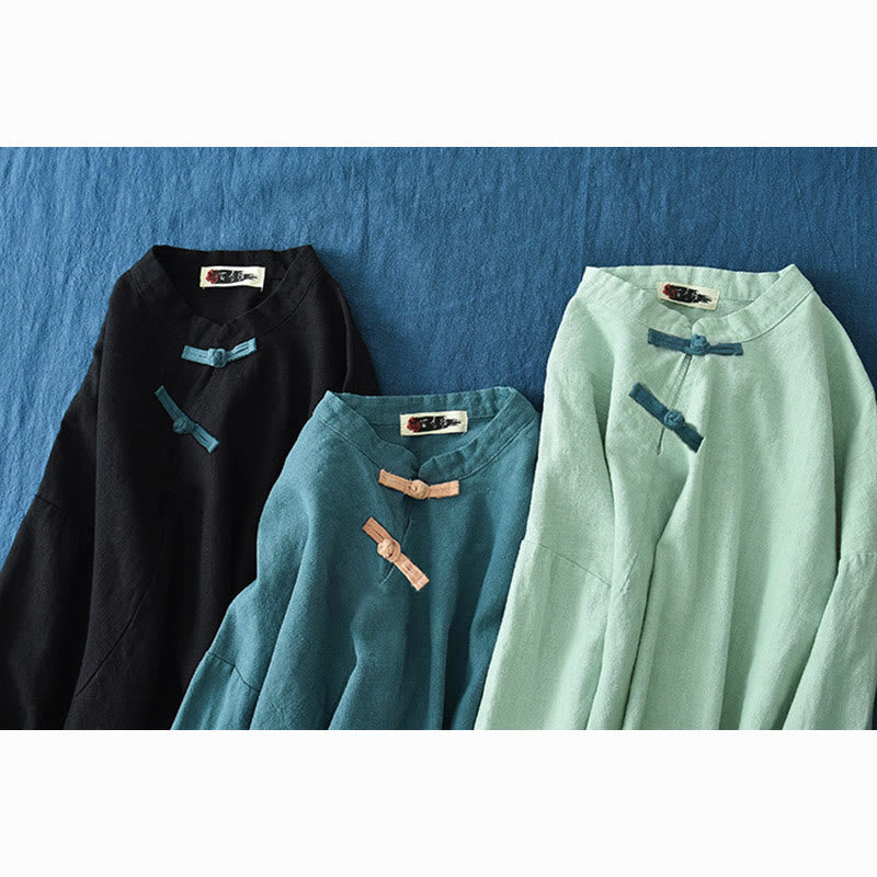 Camicetta larga in lino ramiè Buddha Stones da donna, a maniche lunghe, cinese Hanfu Top - image 28