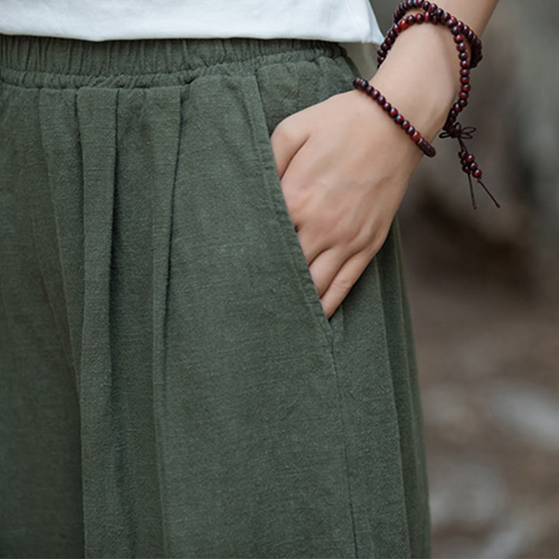 Pantaloni da yoga casual da donna con tasche e gamba larga retrò Buddha Stones