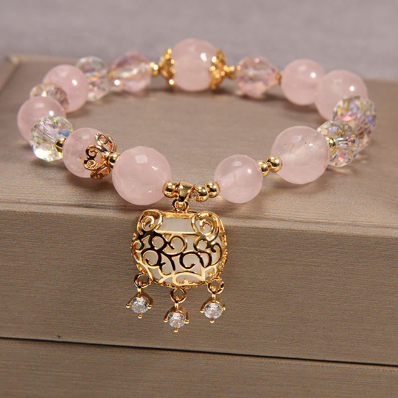 Braccialetto di protezione lenitiva in cristallo rosa naturale Buddha Stones - Cristallo rosa (calore rilassante) (circonferenza del polso 14-16 cm) - image 0
