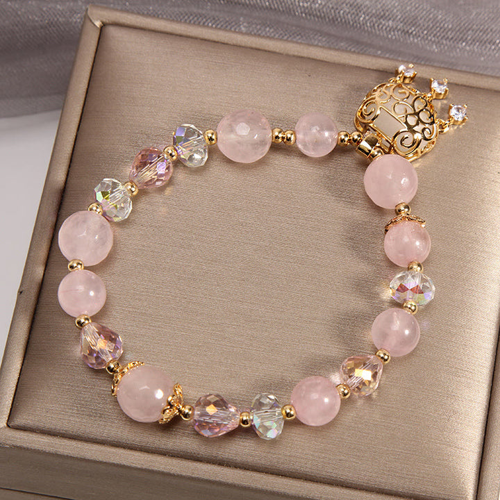 Braccialetto di protezione lenitiva in cristallo rosa naturale Buddha Stones