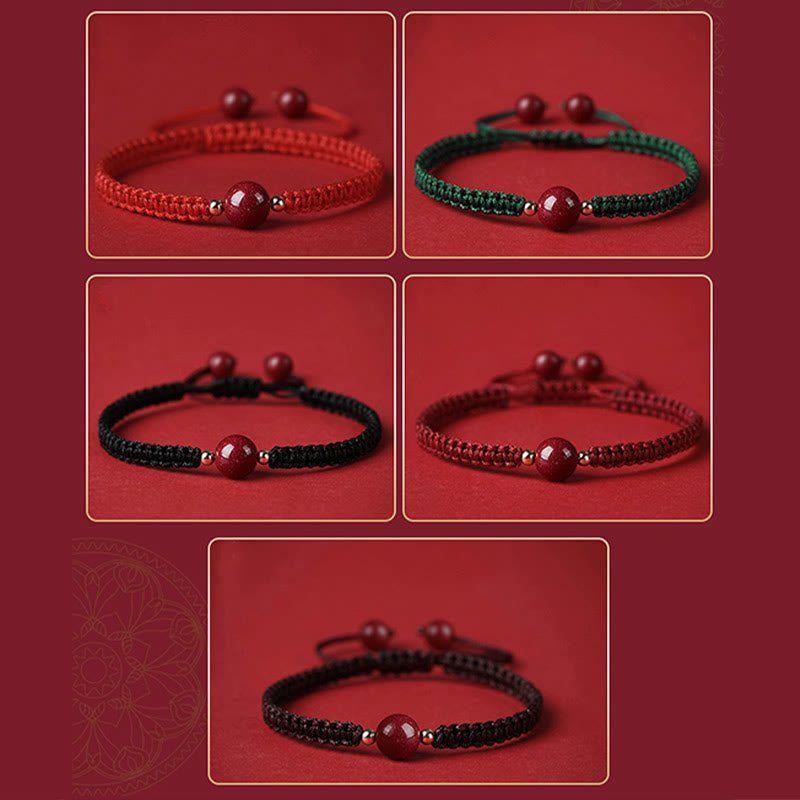 Braccialetto con cordino rosso e perline di cinabro fortunato Buddha Stones