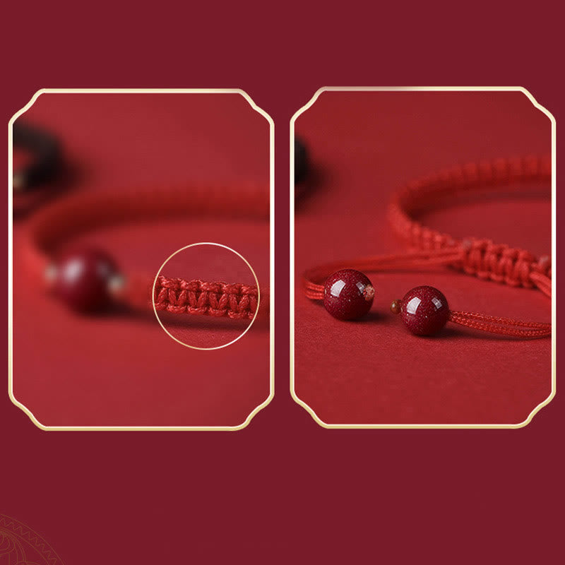 Braccialetto con cordino rosso e perline di cinabro fortunato Buddha Stones