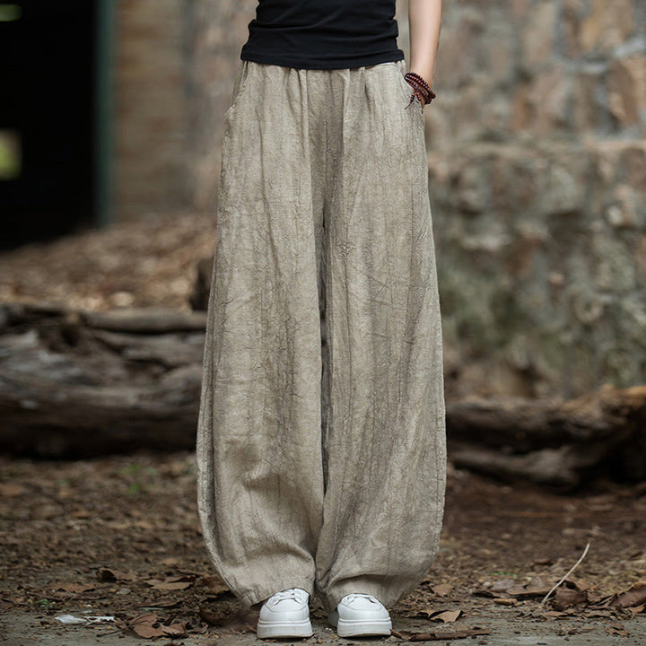 Pantaloni harem tie-dye retrò Buddha Stones, pantaloni da yoga casual da donna con tasche - Cachi (versione normale) - US6, UK/AU10, EU38 (L)  - image 0