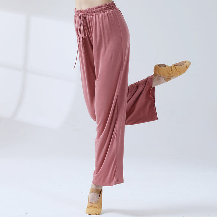 Pantaloni larghi con coulisse in modal Buddha Stones per yoga e danza - Viola pallido - US12, UK/AU16, EU44 (3XL) - image 4