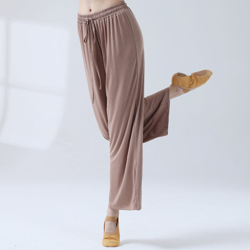 Pantaloni larghi con coulisse in modal Buddha Stones per yoga e danza - Cachi - US12, UK/AU16, EU44 (3XL) - image 11
