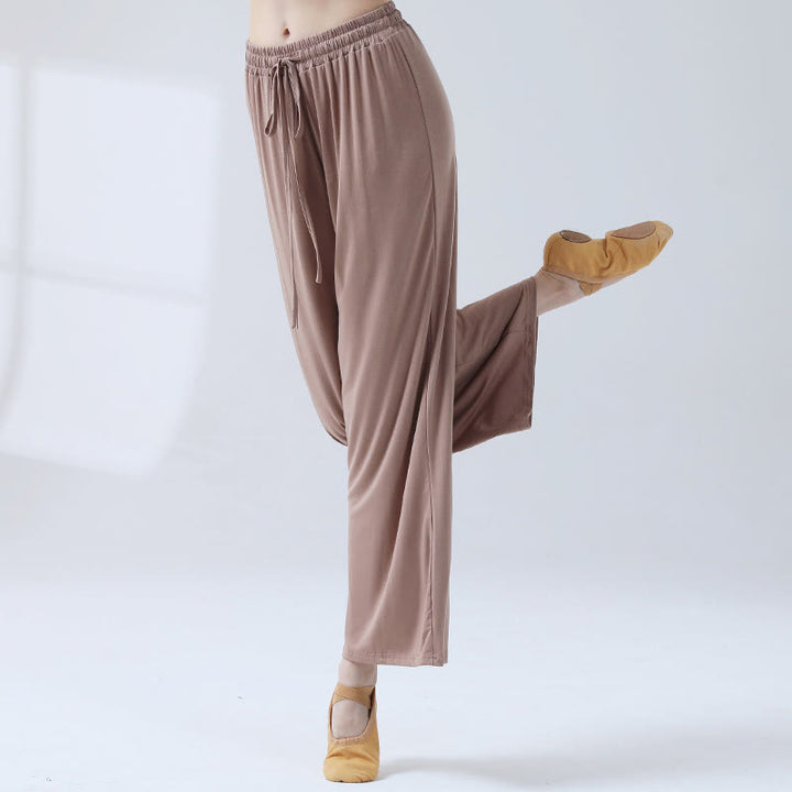 Pantaloni larghi con coulisse in modal Buddha Stones per yoga e danza - Cachi - US12, UK/AU16, EU44 (3XL) - image 11