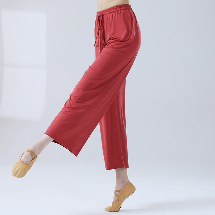 Pantaloni larghi con coulisse in modal Buddha Stones per yoga e danza - Rosso - US12, UK/AU16, EU44 (3XL) - image 21
