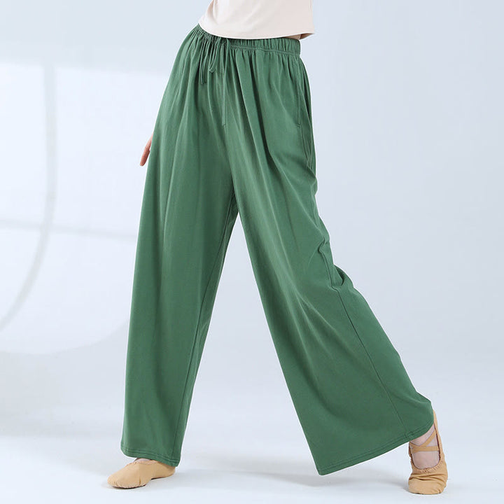 Pantaloni larghi in cotone con coulisse Buddha Stones per yoga e danza con tasche