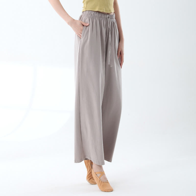 Pantaloni larghi in cotone con coulisse Buddha Stones per yoga e danza con tasche