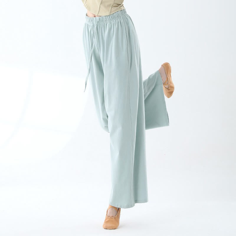 Pantaloni larghi in cotone con coulisse Buddha Stones per yoga e danza con tasche
