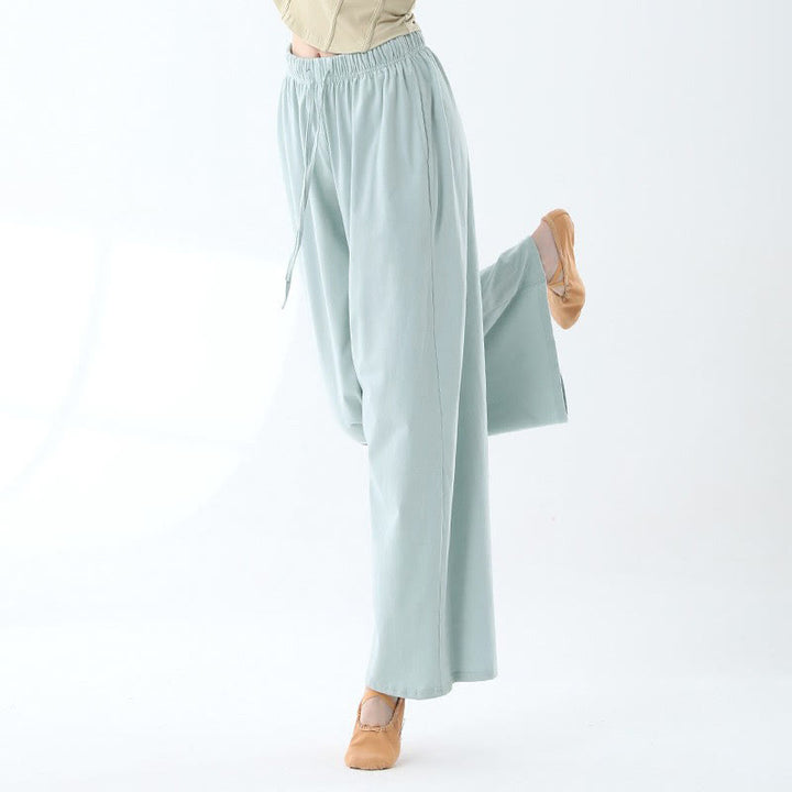 Pantaloni larghi in cotone con coulisse Buddha Stones per yoga e danza con tasche