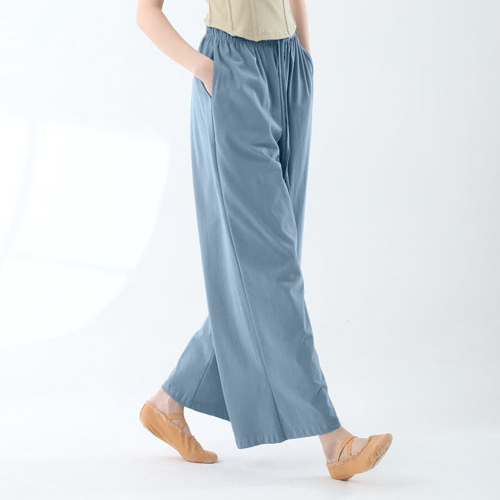Pantaloni larghi in cotone con coulisse Buddha Stones per yoga e danza con tasche