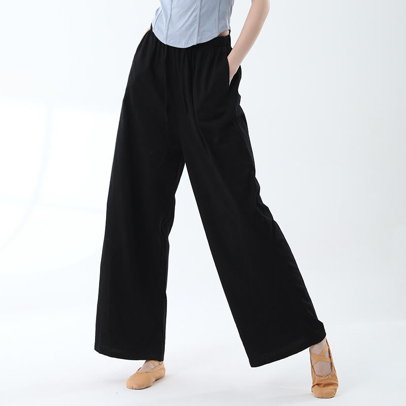 Pantaloni larghi in cotone con coulisse Buddha Stones per yoga e danza con tasche
