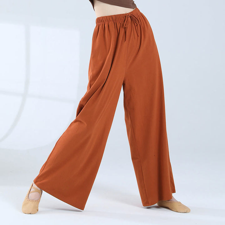 Pantaloni larghi in cotone con coulisse Buddha Stones per yoga e danza con tasche