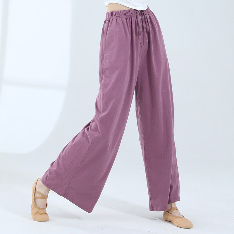 Pantaloni larghi in cotone con coulisse Buddha Stones per yoga e danza con tasche